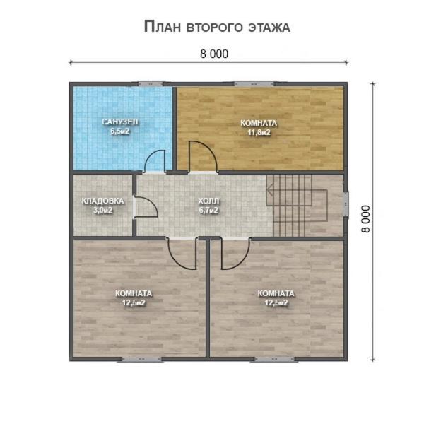 Двухэтажный дом с двухскатной крышей К2-1