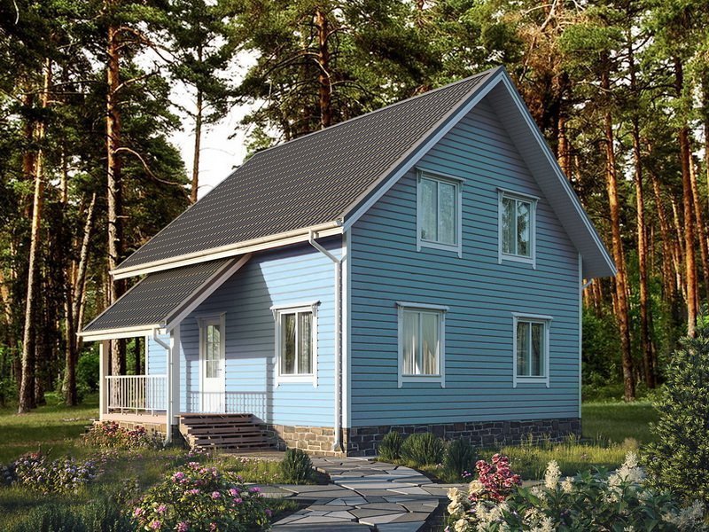 Двухэтажный дом с двухскатной крышей К2-1