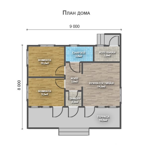 Одноэтажный дом с односкатной крышей К1-2