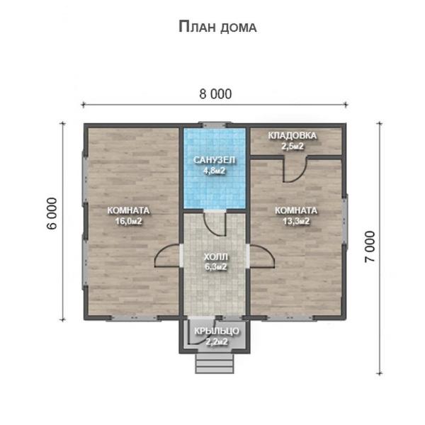 Одноэтажный дом с двухскатной крышей К1-11