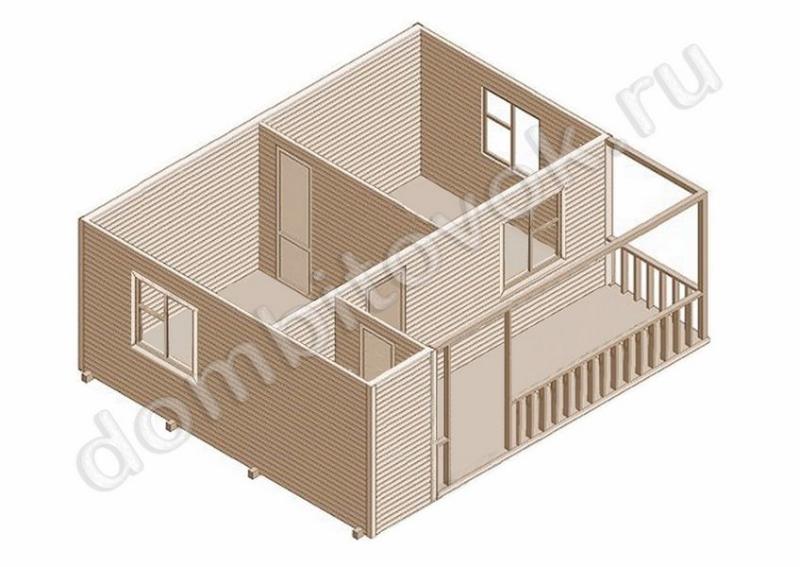 Дачный деревянный дом с террасой, санузлом и двумя комнатами фото