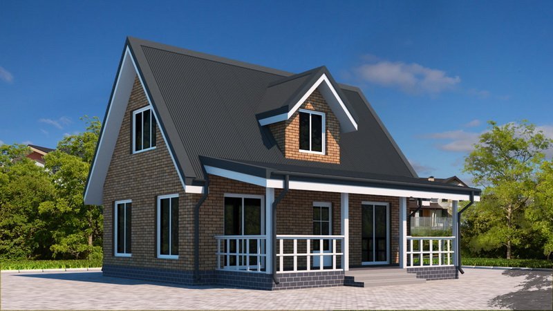 Двухэтажный дом с двухскатной крышей К2-11