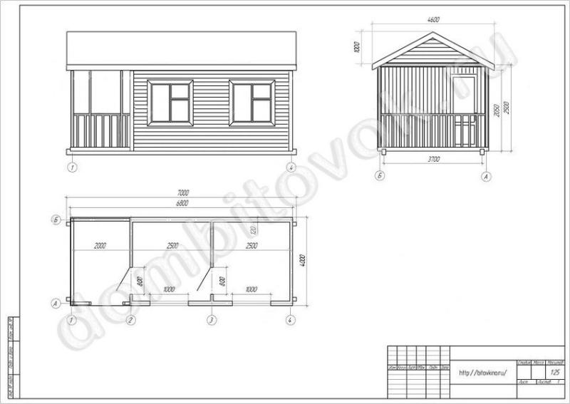 Двухкомнатный садовый домик с террасой, ширина 4 метра фото