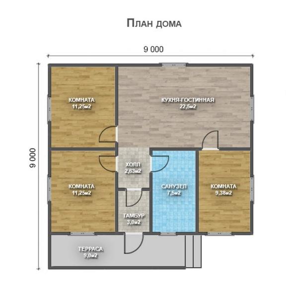 Одноэтажный дом с двухскатной крышей К1-5
