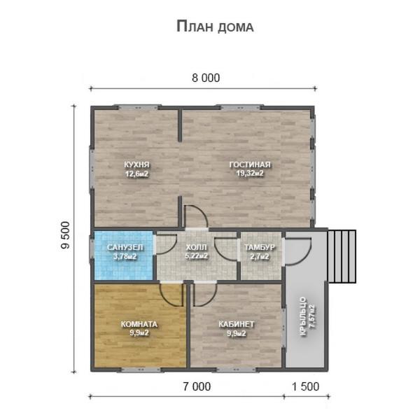 Одноэтажный дом с двухскатной крышей К1-10