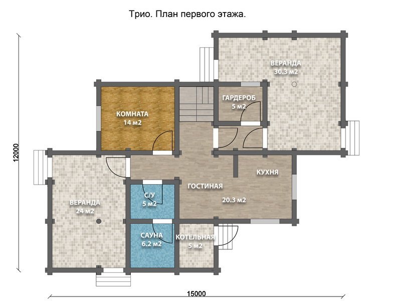 Дом из оцилиндрованного бревна "ТРИО"
