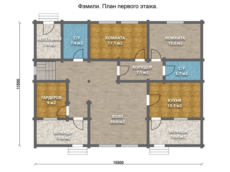 Дом из оцилиндрованного бревна "ФЕМИЛИ"