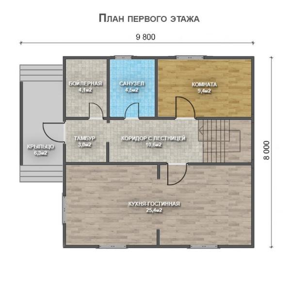 Двухэтажный дом с двухскатной крышей К2-1