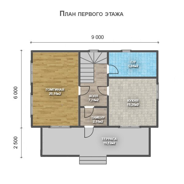 Двухэтажный дом с двухскатной крышей К2-11