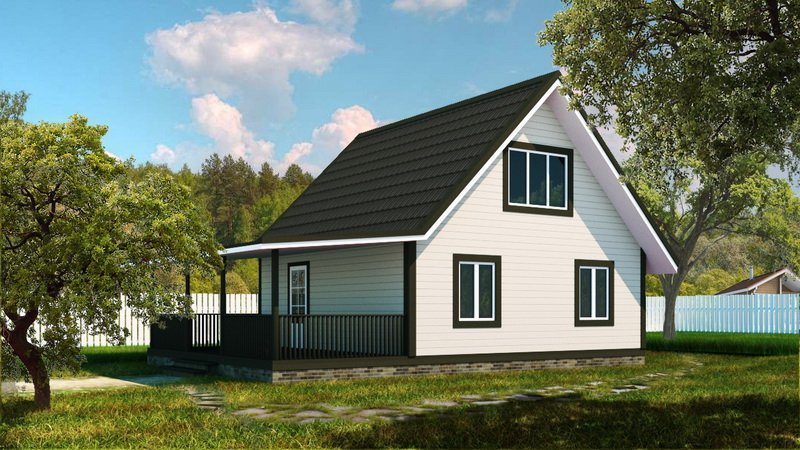 Двухэтажный дом с двухскатной крышей К2-9