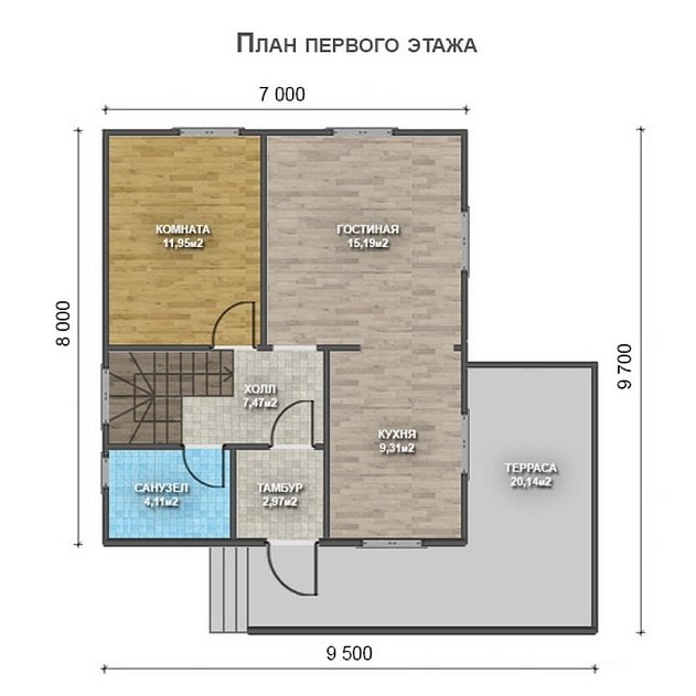 Двухэтажный дом с двухскатной крышей К2-10