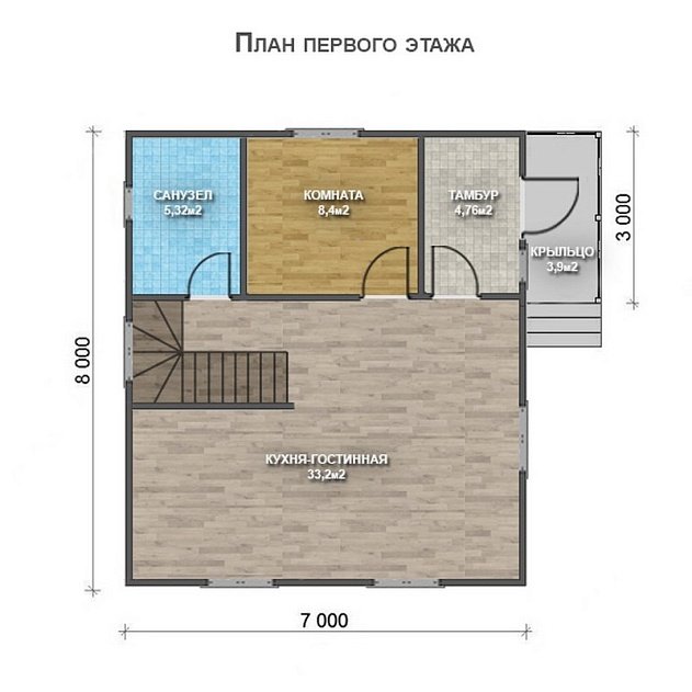 Двухэтажный дом с двухскатной крышей К2-2