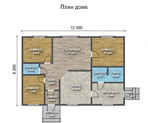 Одноэтажный дом с двухскатной крышей К1-7