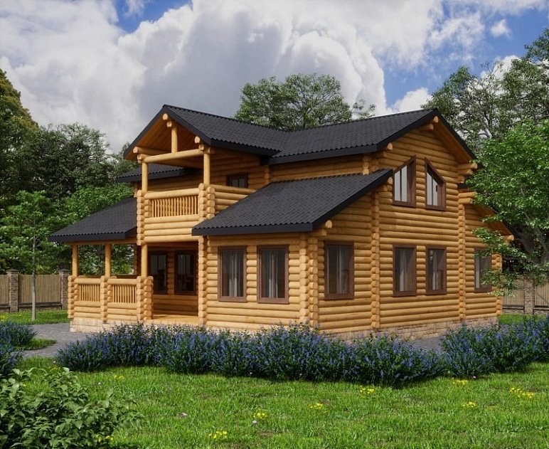 Дом из оцилиндрованного бревна "БРУСА"