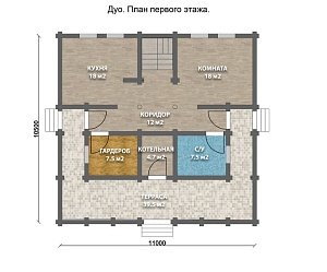 Дом из оцилиндрованного бревна "ДУО"