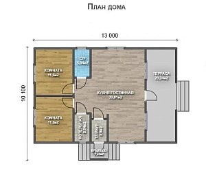 Одноэтажный дом с двухскатной крышей К1-6