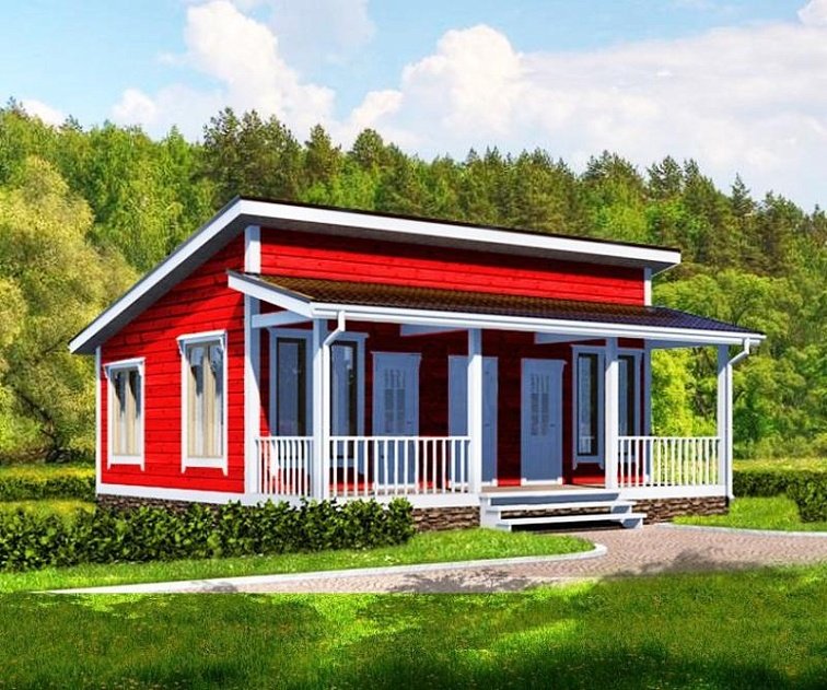 Одноэтажный дом с односкатной крышей К1-2