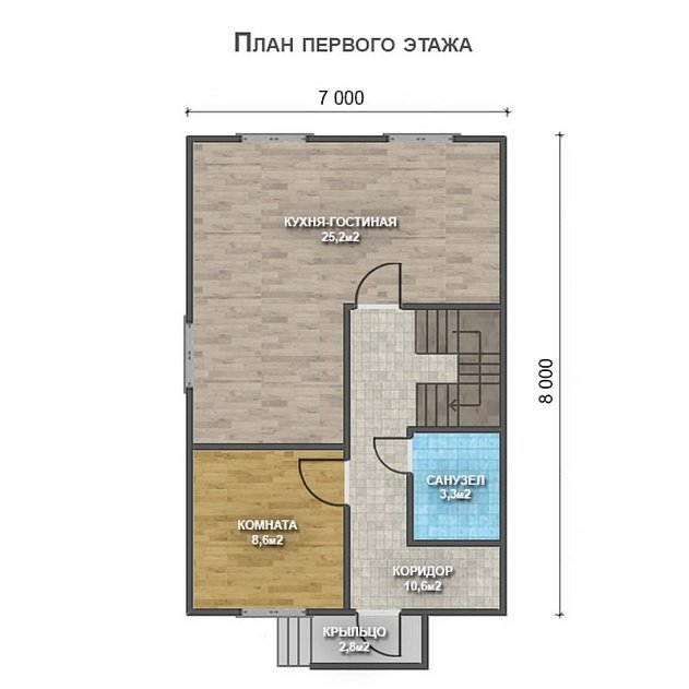 Двухэтажный дом с двухскатной крышей К2-8