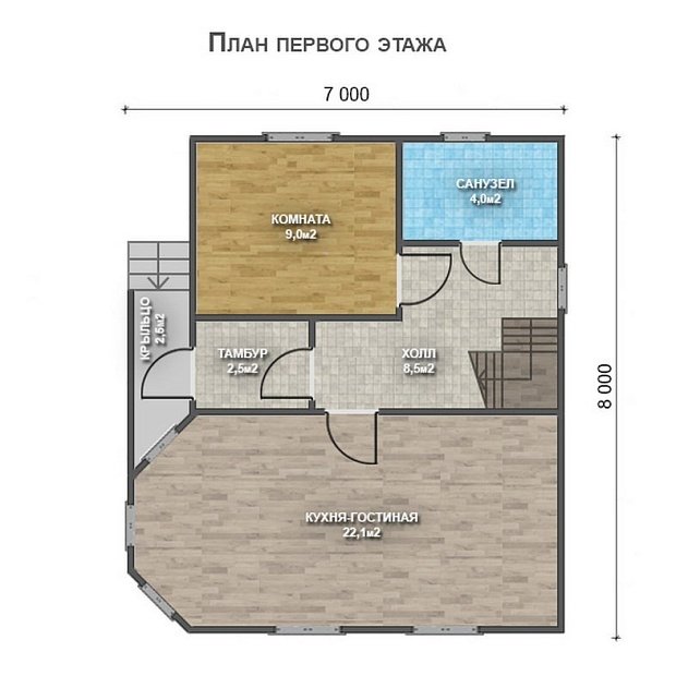 Двухэтажный дом с двухскатной крышей К2-6