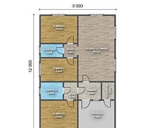 Одноэтажный дом с двухскатной крышей К1-4