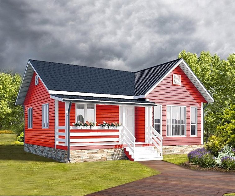 Одноэтажный дом с двухскатной крышей К1-10