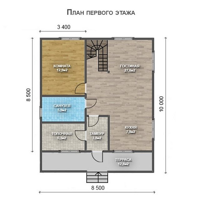 Двухэтажный дом с двухскатной крышей К2-12