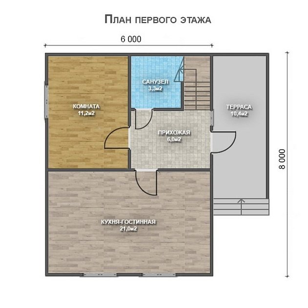 Двухэтажный дом с двухскатной крышей К2-4