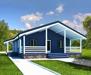 Одноэтажный дом с двухскатной крышей К1-6