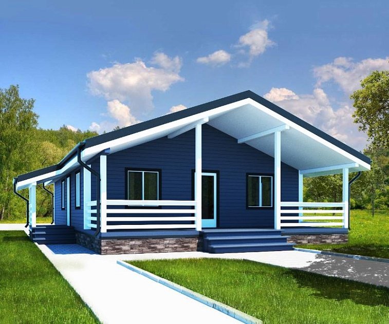 Одноэтажный дом с двухскатной крышей К1-6