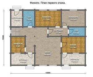 Дом из оцилиндрованного бревна "ФЕМИЛИ"