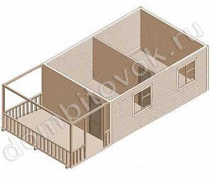№17 Двухкомнатный садовый домик с террасой, ширина 4 метра 