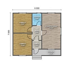 Одноэтажный дом с двухскатной крышей К1-8