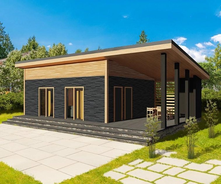 Одноэтажный дом с односкатной крышей К1-3